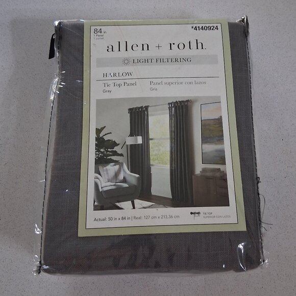 Allen+Roth Set of 2 Solid Gray Light Filtering Curtain Panels 50"x84" - Picture 2 of 11